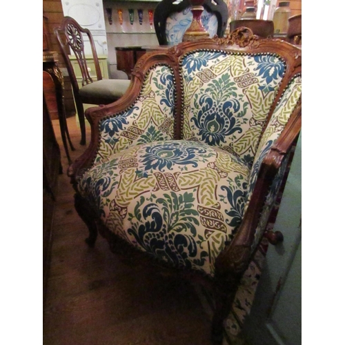 153 - Pair of Carved Mahogany Tub Frame Upholstered Armchairs Shaped Cabriole Supports Generous Form