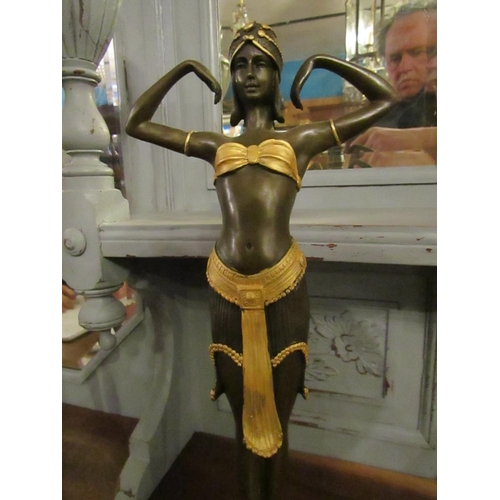 154 - Bronze Sculpture Deco Dancer Gilded Decoration Pedestal Form Marble Base Approximately 16 Inches Hig... 