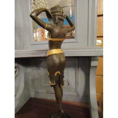 154 - Bronze Sculpture Deco Dancer Gilded Decoration Pedestal Form Marble Base Approximately 16 Inches Hig... 