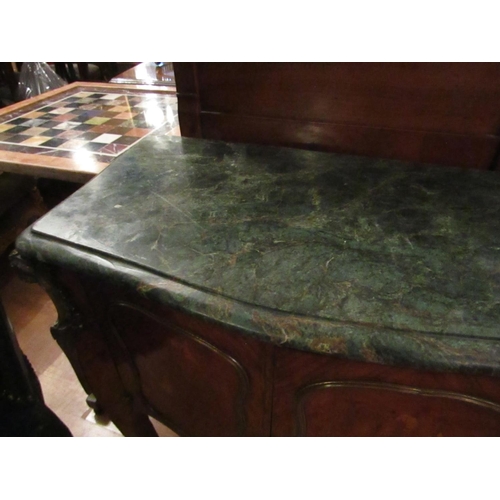 158 - Marquetry Decorated Marble Top Side Cabinet Twin Doors Ormolu Mounted Above Shaped Supports Approxim... 