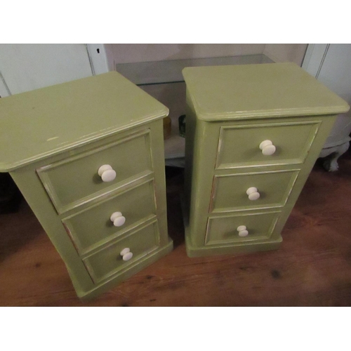 159 - Pair of Painted Pine Side Chests Three Drawers Above Plinth Bases Each Approximately 14 Inches Wide ... 