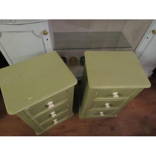 159 - Pair of Painted Pine Side Chests Three Drawers Above Plinth Bases Each Approximately 14 Inches Wide ... 