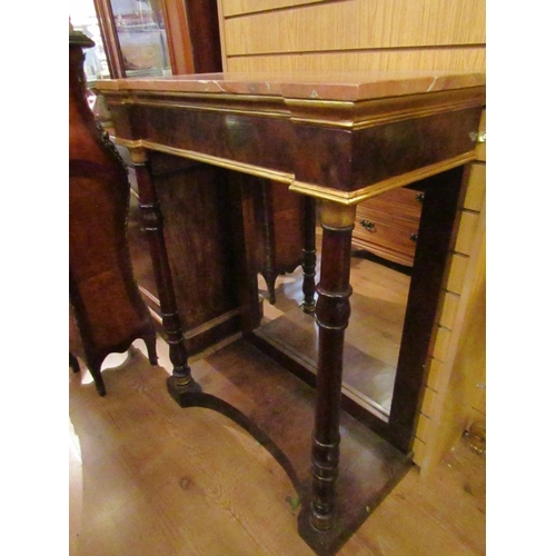 160 - Figured Mahogany Consul Table with Mirrored Back Marble Top Well Turned Column Supports Approximatel... 