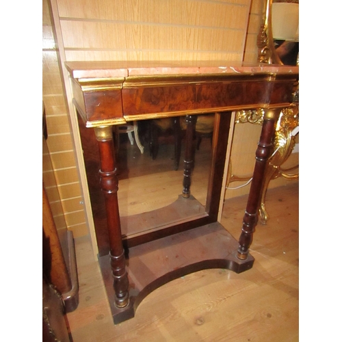 160 - Figured Mahogany Consul Table with Mirrored Back Marble Top Well Turned Column Supports Approximatel... 