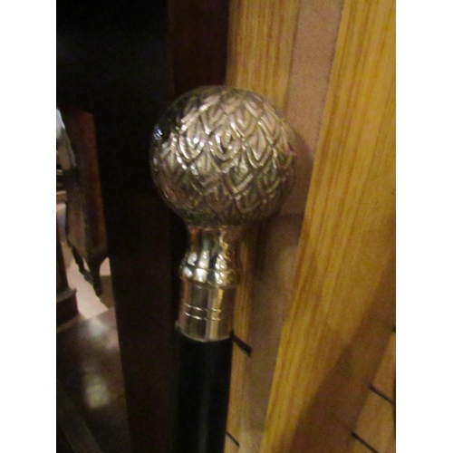 163 - Walking Stick with Globe Form Handle Silver Plated Approximately 37 Inches High