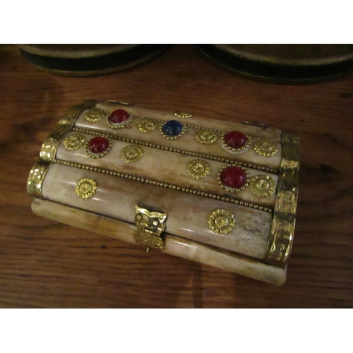 165 - Persian Ormolu and Brass Mounted Ladies Jewellery Box Hinged Cover with Semi Precious Cabochon Cut G... 