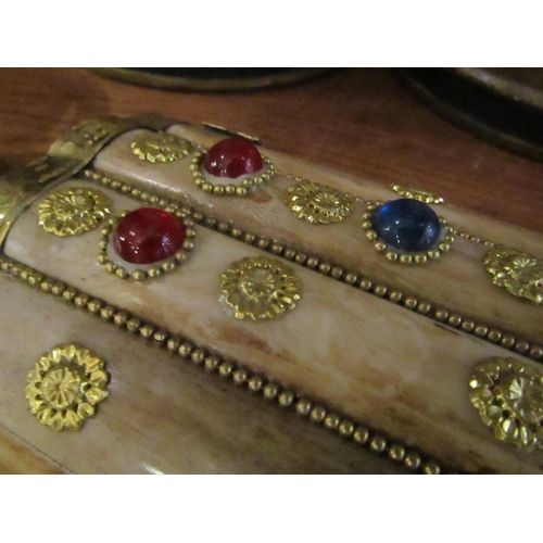 165 - Persian Ormolu and Brass Mounted Ladies Jewellery Box Hinged Cover with Semi Precious Cabochon Cut G... 