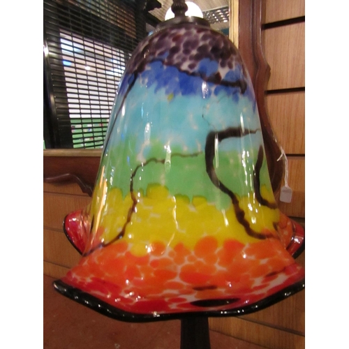 166 - French Coloured Glass Tulip Shaped Bronze Table Lamp Electrified Working Order Approximately 19 Inch... 