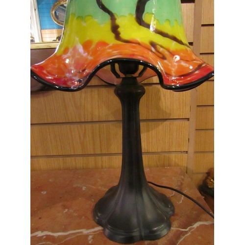 166 - French Coloured Glass Tulip Shaped Bronze Table Lamp Electrified Working Order Approximately 19 Inch... 