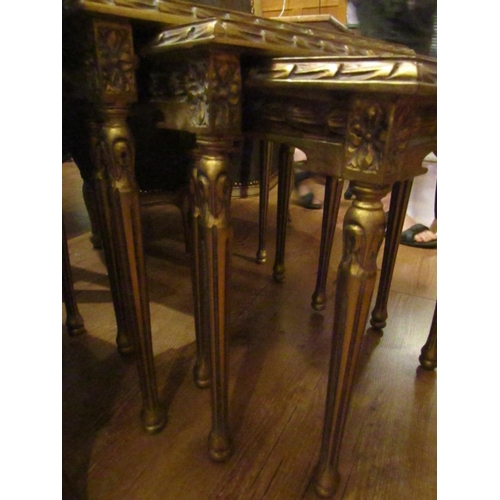 168 - Set of Three Graduated Carved Giltwood Mirrored Top Occasional Tables Largest Approximately 22 Inche... 