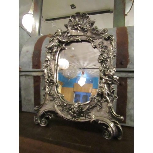 171 - Parcel Silver Gilt Figural Decorated Table Mirror Approximately 12 Inches High