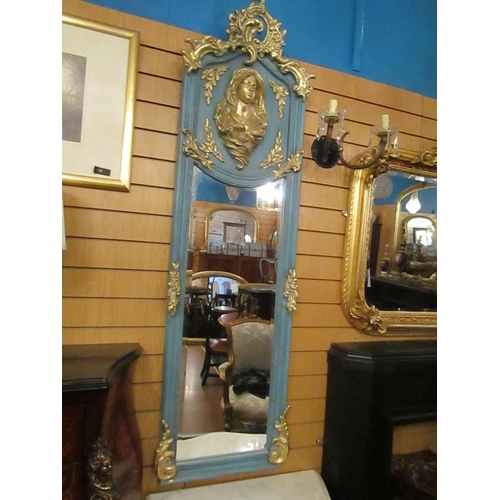 174 - Carved and Gilded Pier Mirror with Upper Cartouche Approximately 6ft High x 18 Inches Wide