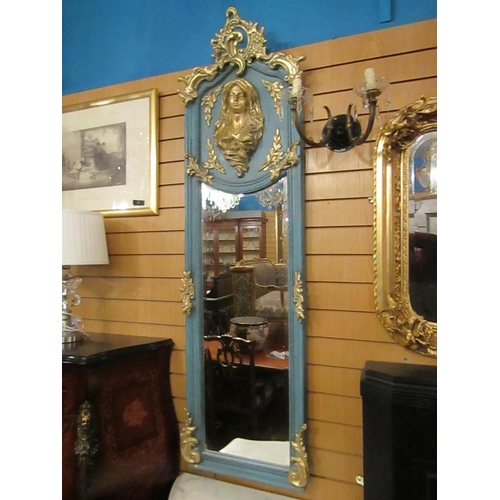 174 - Carved and Gilded Pier Mirror with Upper Cartouche Approximately 6ft High x 18 Inches Wide