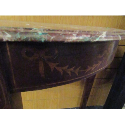 175 - Marble Top Mahogany Marquetry Decorated Demilune Side Table Approximately 32 Inches Wide x 30 Inches... 