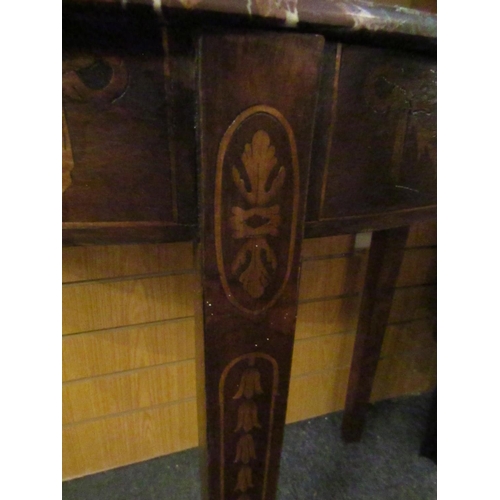 175 - Marble Top Mahogany Marquetry Decorated Demilune Side Table Approximately 32 Inches Wide x 30 Inches... 