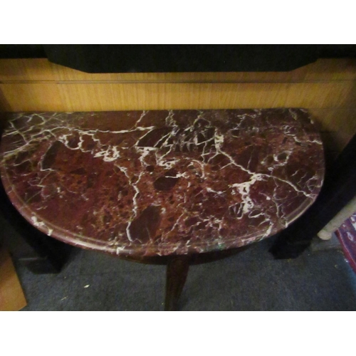 175 - Marble Top Mahogany Marquetry Decorated Demilune Side Table Approximately 32 Inches Wide x 30 Inches... 