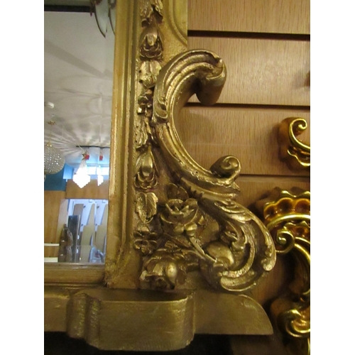 177 - Gilded Over Mantle Mirror Dome Form with Carved Side Decoration Approximately 4ft 4 Inches Wide x 4f... 