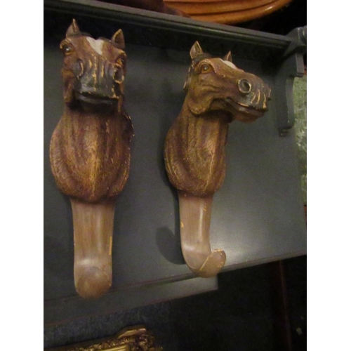 178 - Pair of Equine Motif Coat Hangers Wall Mounted Each Approximately 5 Inches High