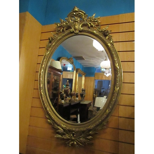 179 - Gilded Circular Form Over Mantle Mirror with Upper and Lower Cartouche Decoration Approximately 3ft ... 