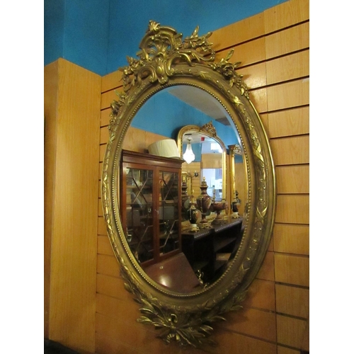 179 - Gilded Circular Form Over Mantle Mirror with Upper and Lower Cartouche Decoration Approximately 3ft ... 