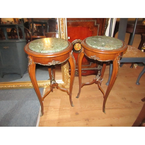 180 - Pair of Circular Form Green Marble Top Side Tables Mahogany Ormolu Mounted Each Approximately 14 Inc... 