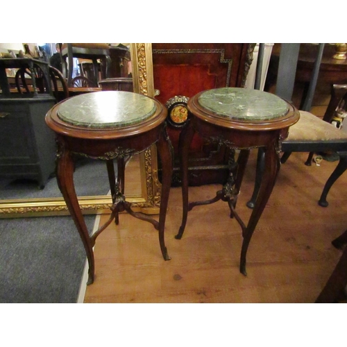 180 - Pair of Circular Form Green Marble Top Side Tables Mahogany Ormolu Mounted Each Approximately 14 Inc... 