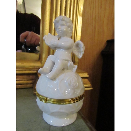 182 - French Porcelain Cherub Motif Decorated Circular Form Pill Box with Gilded Mounts Approximately 5 In... 