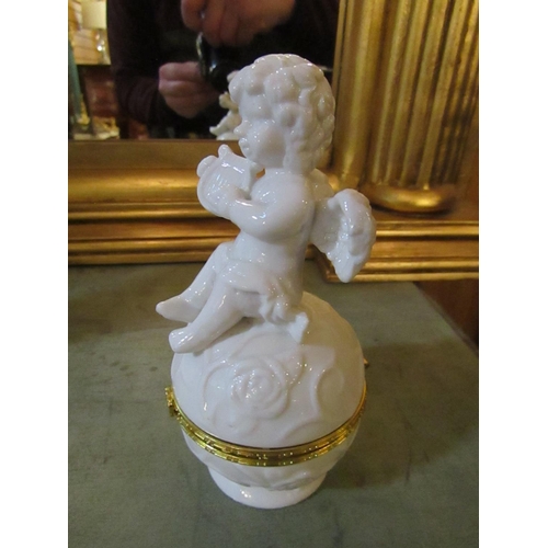 182 - French Porcelain Cherub Motif Decorated Circular Form Pill Box with Gilded Mounts Approximately 5 In... 