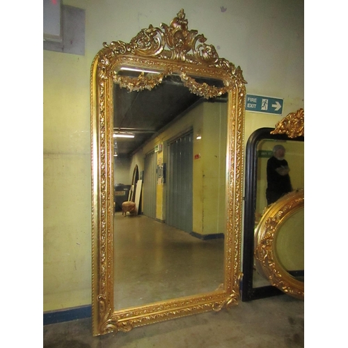 183 - Very Large Gilded Wall Mirror Approximately 7ft High x 3ft 6 Inches Wide Swag Motif Decoration to Up... 