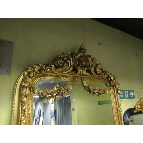 183 - Very Large Gilded Wall Mirror Approximately 7ft High x 3ft 6 Inches Wide Swag Motif Decoration to Up... 