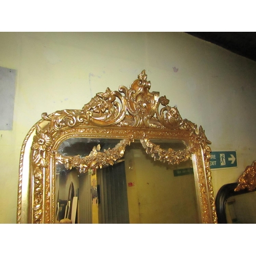 183 - Very Large Gilded Wall Mirror Approximately 7ft High x 3ft 6 Inches Wide Swag Motif Decoration to Up... 