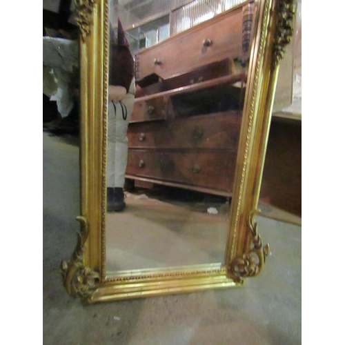 186 - Gilded Pier Mirror Slender Form Approximately 6ft High with Circular Roundel Decoration