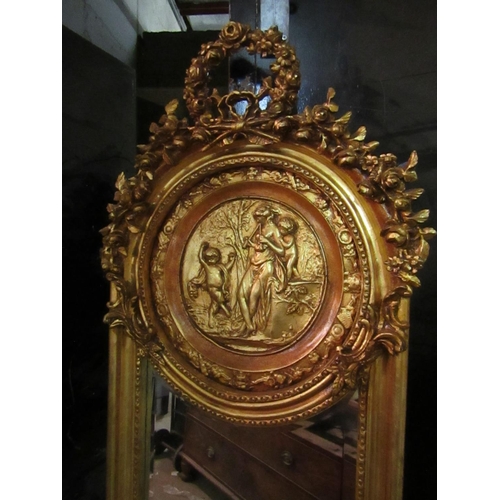 186 - Gilded Pier Mirror Slender Form Approximately 6ft High with Circular Roundel Decoration