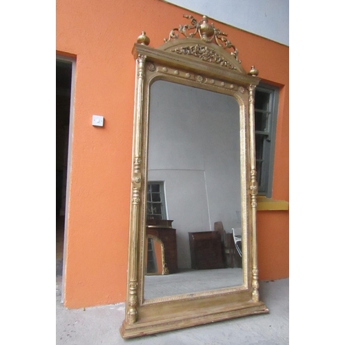 187 - Very Large Carved Giltwood Rectangular Form Wall Mirror with Upper Erne Swag Motif Decoration Approx... 