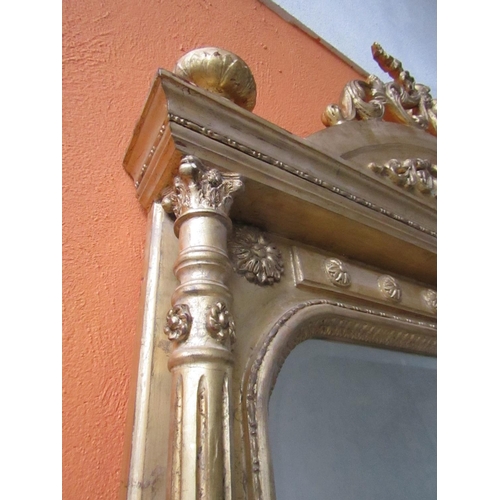 187 - Very Large Carved Giltwood Rectangular Form Wall Mirror with Upper Erne Swag Motif Decoration Approx... 