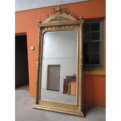 188 - Matching Very Large Carved Giltwood Rectangular Form Wall Mirror with Upper Erne Swag Motif Decorati... 