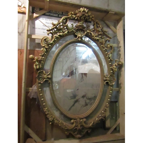 189 - Very Large Oval Form Gilded Wall Mirror with Cherub Motif Decoration Upper Cartouche Motifs Approxim... 