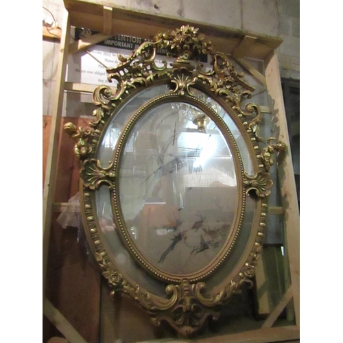 189 - Very Large Oval Form Gilded Wall Mirror with Cherub Motif Decoration Upper Cartouche Motifs Approxim... 