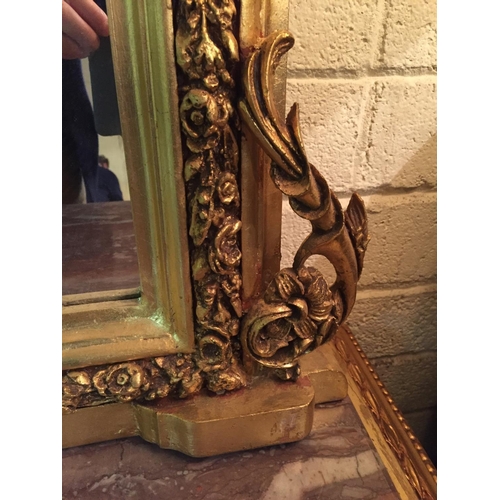 190 - Gilded Over Mantle Mirror with Upper Cartouche Decoration Side Carvings Approximately 5ft Wide x 5ft... 