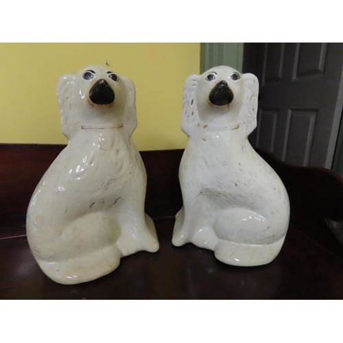 195 - Pair of Antique Staffordshire Figures Seated Spaniels Each Approximately 12 Inches High