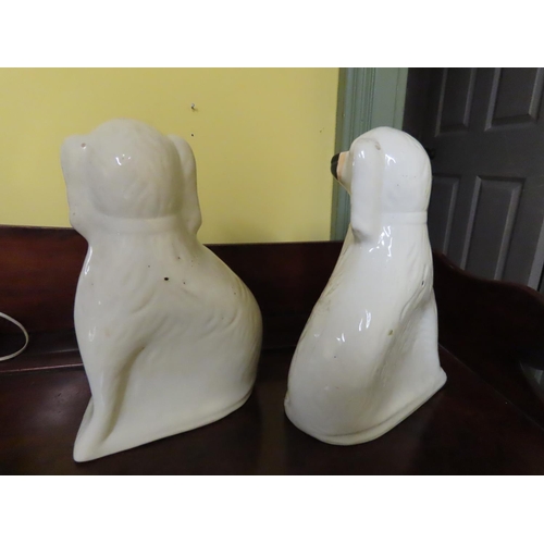 195 - Pair of Antique Staffordshire Figures Seated Spaniels Each Approximately 12 Inches High