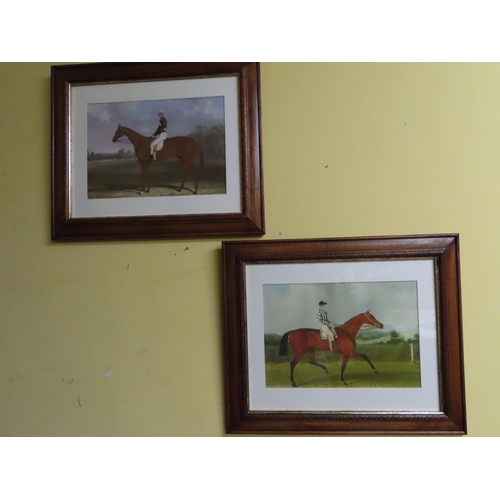 196 - Pair of Portraits Racing Horses Contained Within Walnut Frames Each Approximately 18 Inches High x 2... 