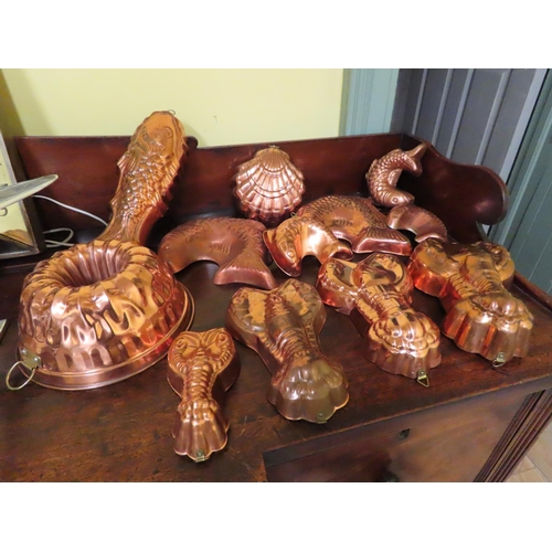 198 - Various Embossed Copper Jelly Moulds Quantity As Photographed