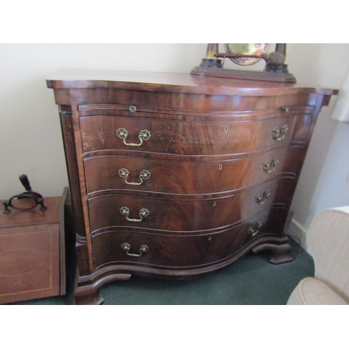 2 - Antique Figured Mahogany Serpentine Front Chest with Brushing Slide over Four Drawers Shaped Bracket... 