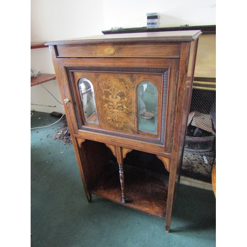 24 - Victorian Figured Walnut Marquetry Decorated Side Cabinet with Single Door Shelved Interior Approxim... 