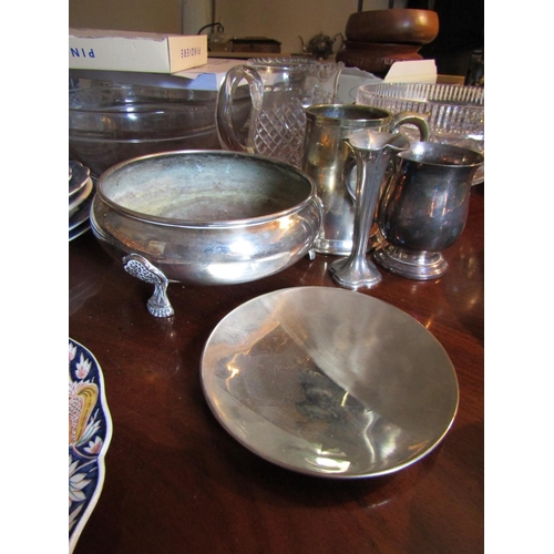 40 - Various Silver Plated Table Wear Including Two Tankards and Spill Vase with Circular Form Centrepiec... 