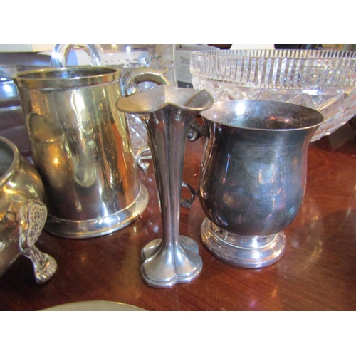 40 - Various Silver Plated Table Wear Including Two Tankards and Spill Vase with Circular Form Centrepiec... 