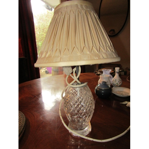 53 - Waterford Crystal Table Lamp with Pleated Shade Electrified Working Order Approximately 24 Inches Hi... 