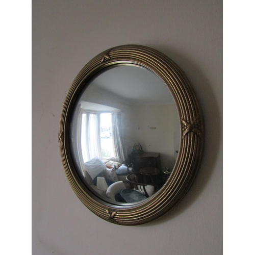 6 - Brass Frame Circular Form Convex Mirror Approximately 17 Inches Diameter
