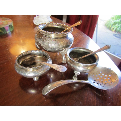 70 - Three Silver Plated Cruet with Strainer